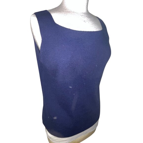 Eileen Fisher Womens Wool Sleeveless Navy Blue Knit Top Size L - Picture 2 of 7